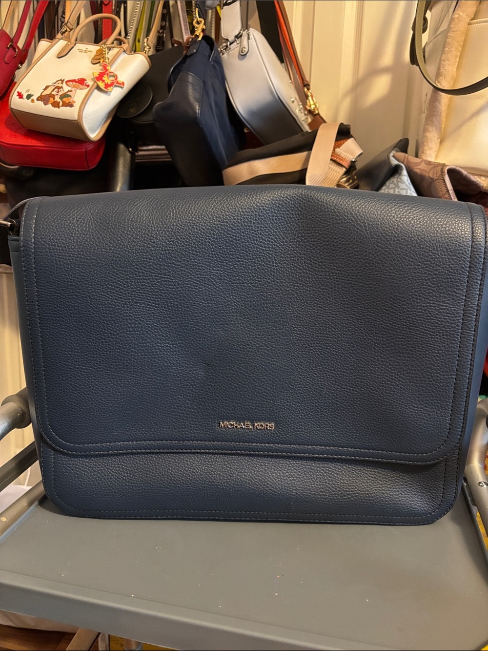 Michael Kors Navy Pebbled Leather Messenger Bag